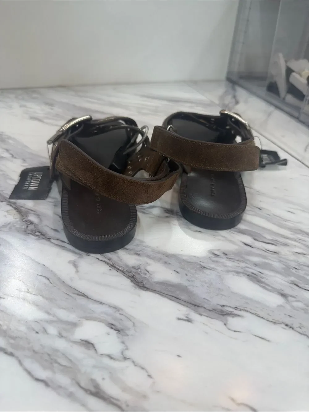Tory Burch Brown Suede Grommet Cross-Strap Sandals
